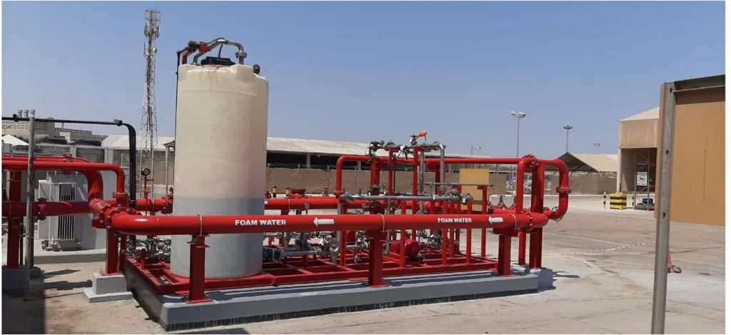 Foam balance-pressure proportioning skid installed for the replacement of the firefighting system, Saudi Aramco Dhahran (2019–2020)